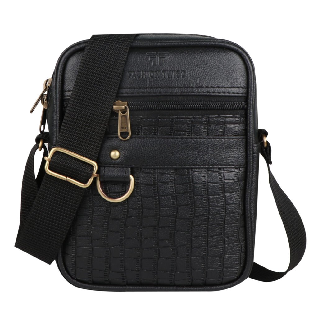 Fashion Twist crocodile embossed crossbody sling bag in black