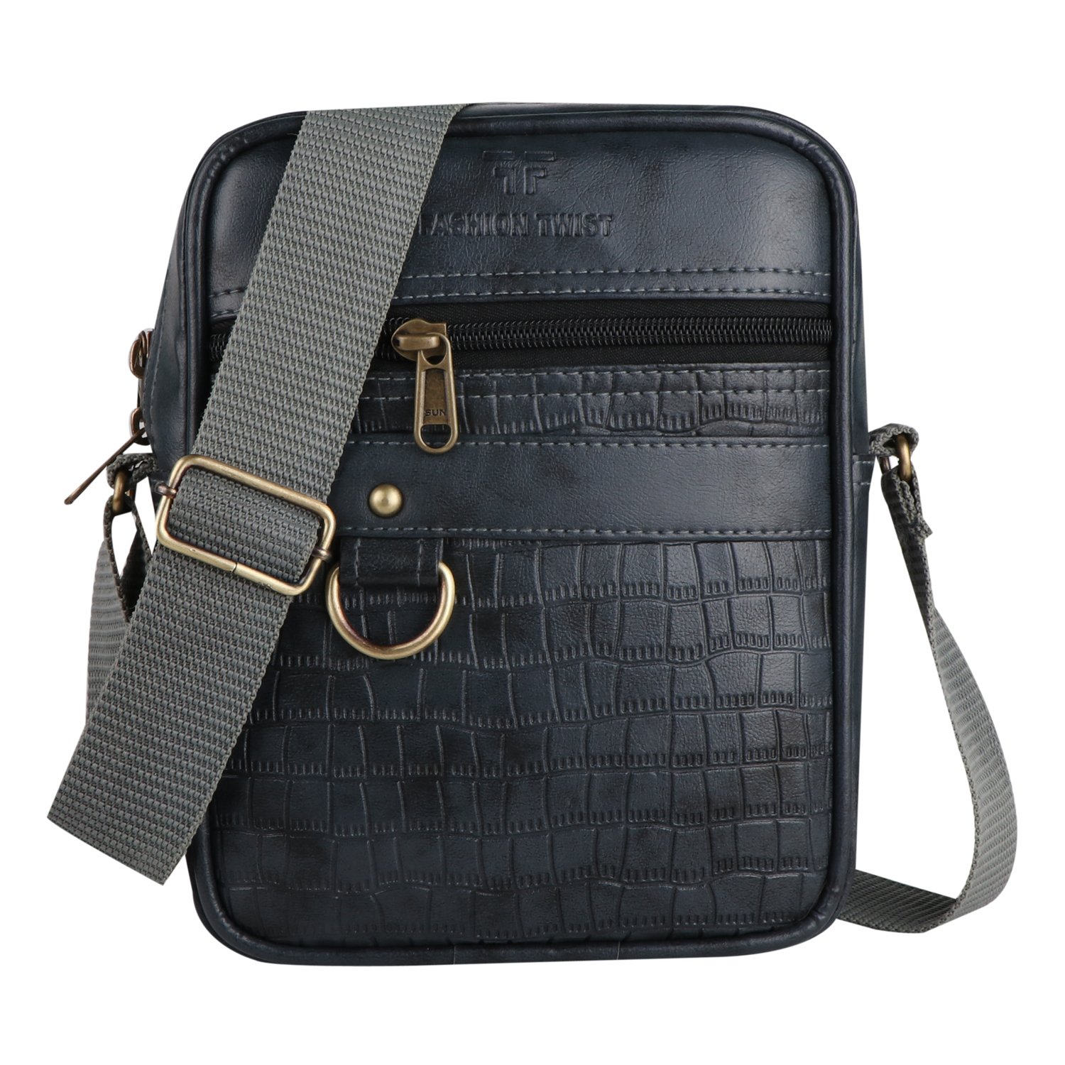 Fashion Twist crocodile embossed crossbody sling bag in grey