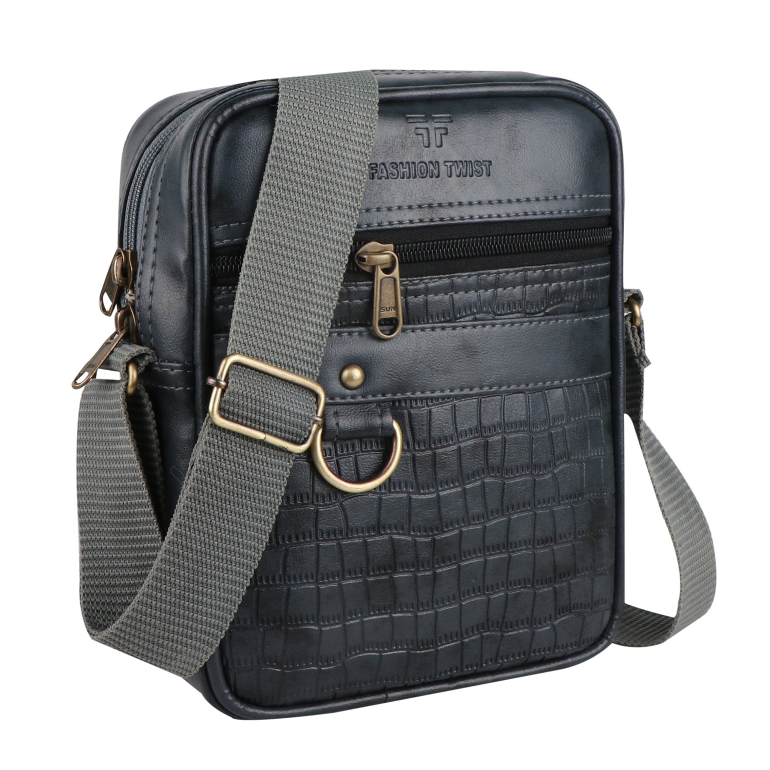 Fashion Twist crocodile embossed crossbody sling bag in grey