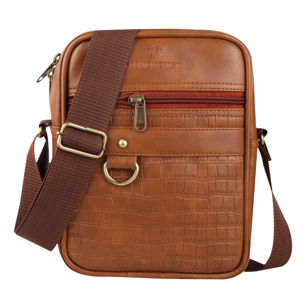 Fashion Twist crocodile embossed crossbody sling bag in tan