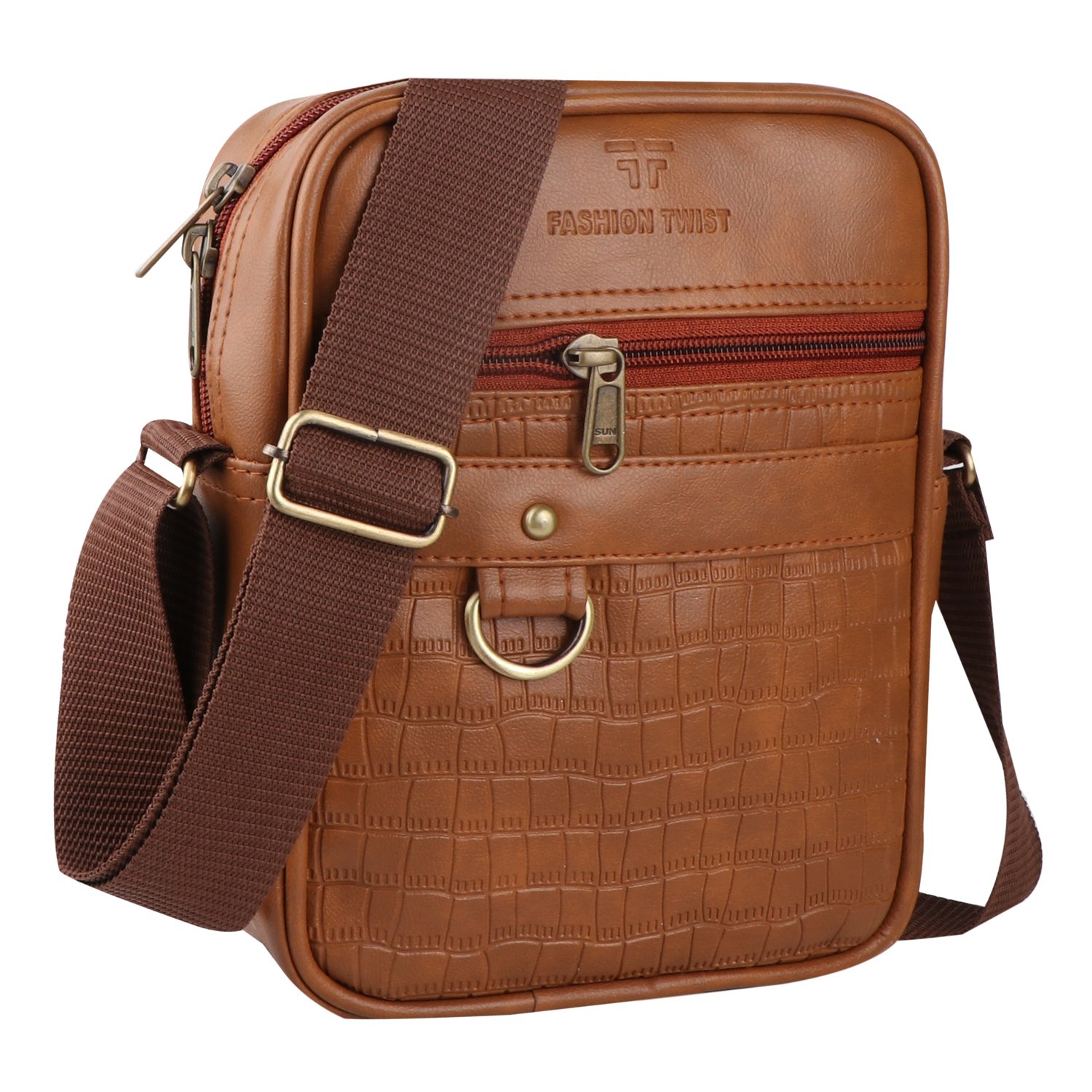 Fashion Twist crocodile embossed crossbody sling bag in tan