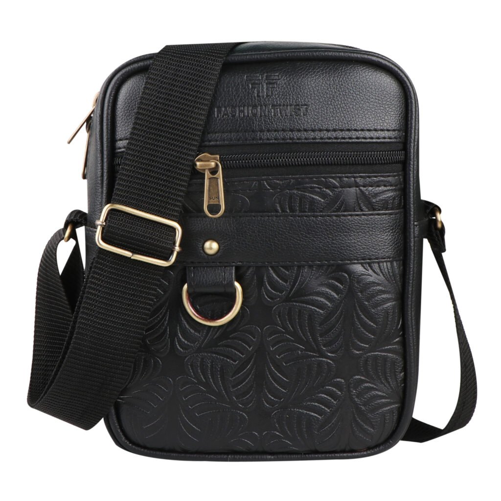Fashion Twist flower embossed crossbody sling bag in black