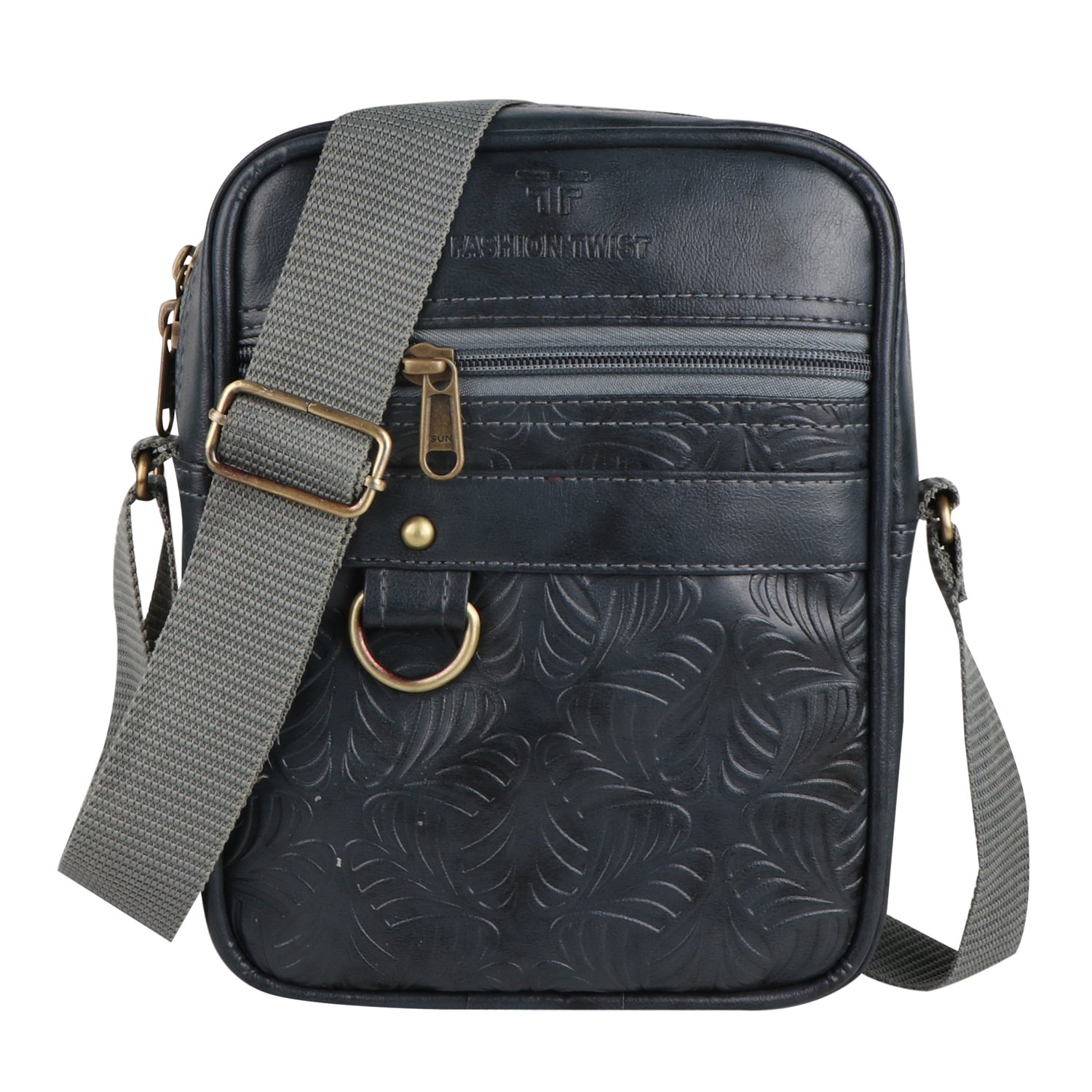 Fashion Twist flower embossed crossbody sling bag in grey