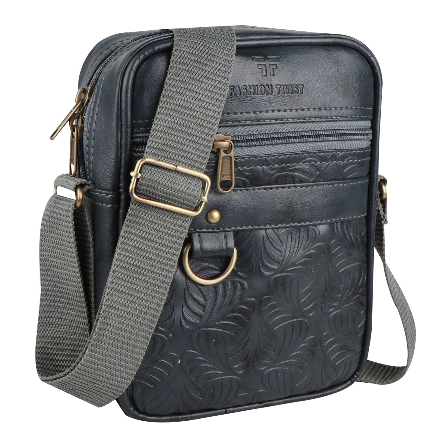 Fashion Twist flower embossed crossbody sling bag in grey
