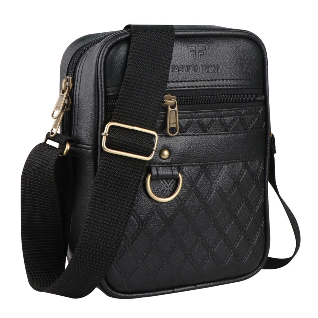Fashion Twist L-Barfi embossed crossbody sling bag in black