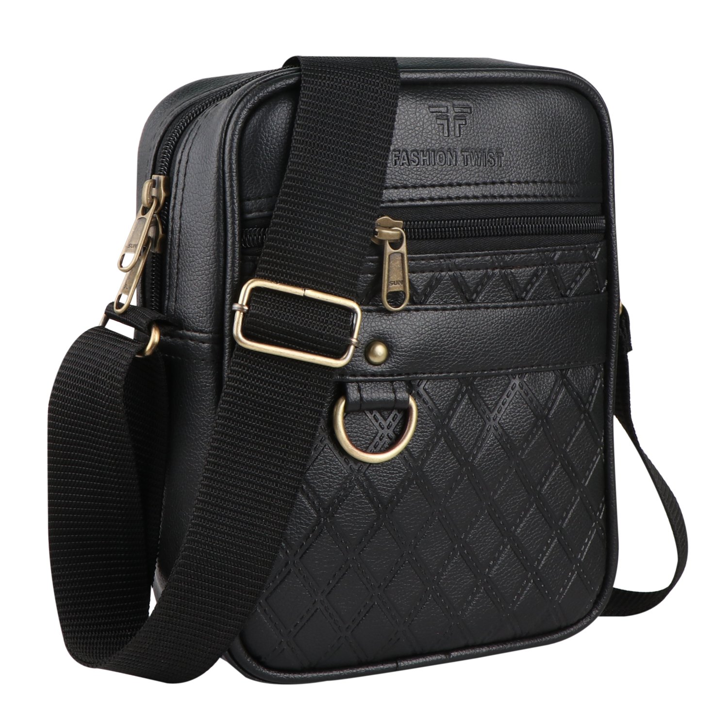 Fashion Twist L-Barfi embossed crossbody sling bag in black