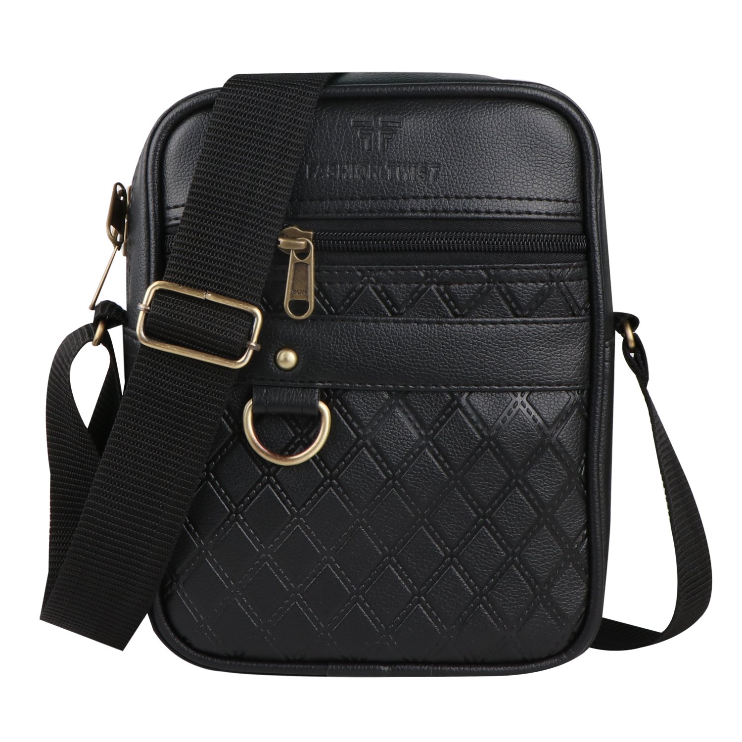 Fashion Twist L-Barfi embossed crossbody sling bag in black