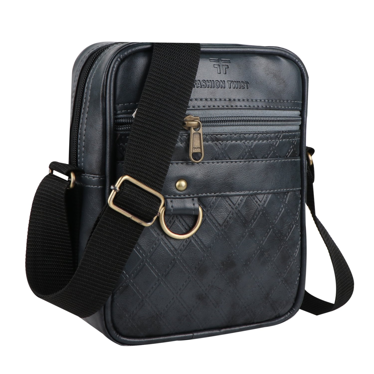 Fashion Twist L-Barfi embossed crossbody sling bag in grey