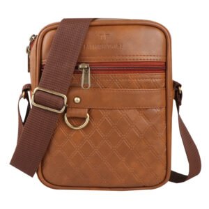 Fashion Twist L-Barfi embossed crossbody sling bag in tan