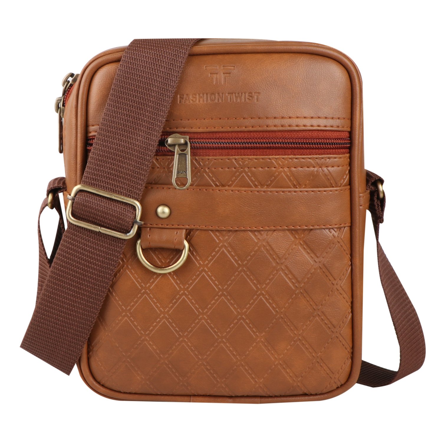 Fashion Twist L-Barfi embossed crossbody sling bag in tan