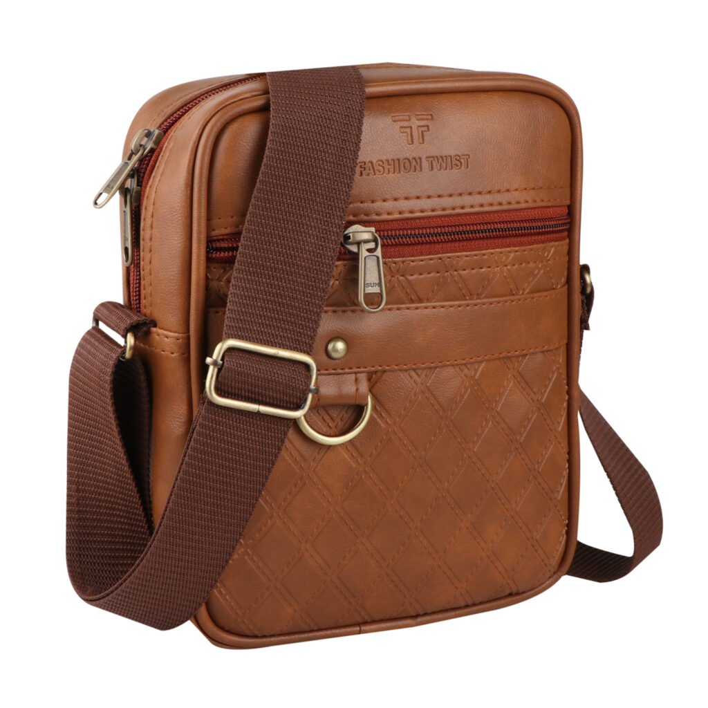 Fashion Twist L-Barfi embossed crossbody sling bag in tan