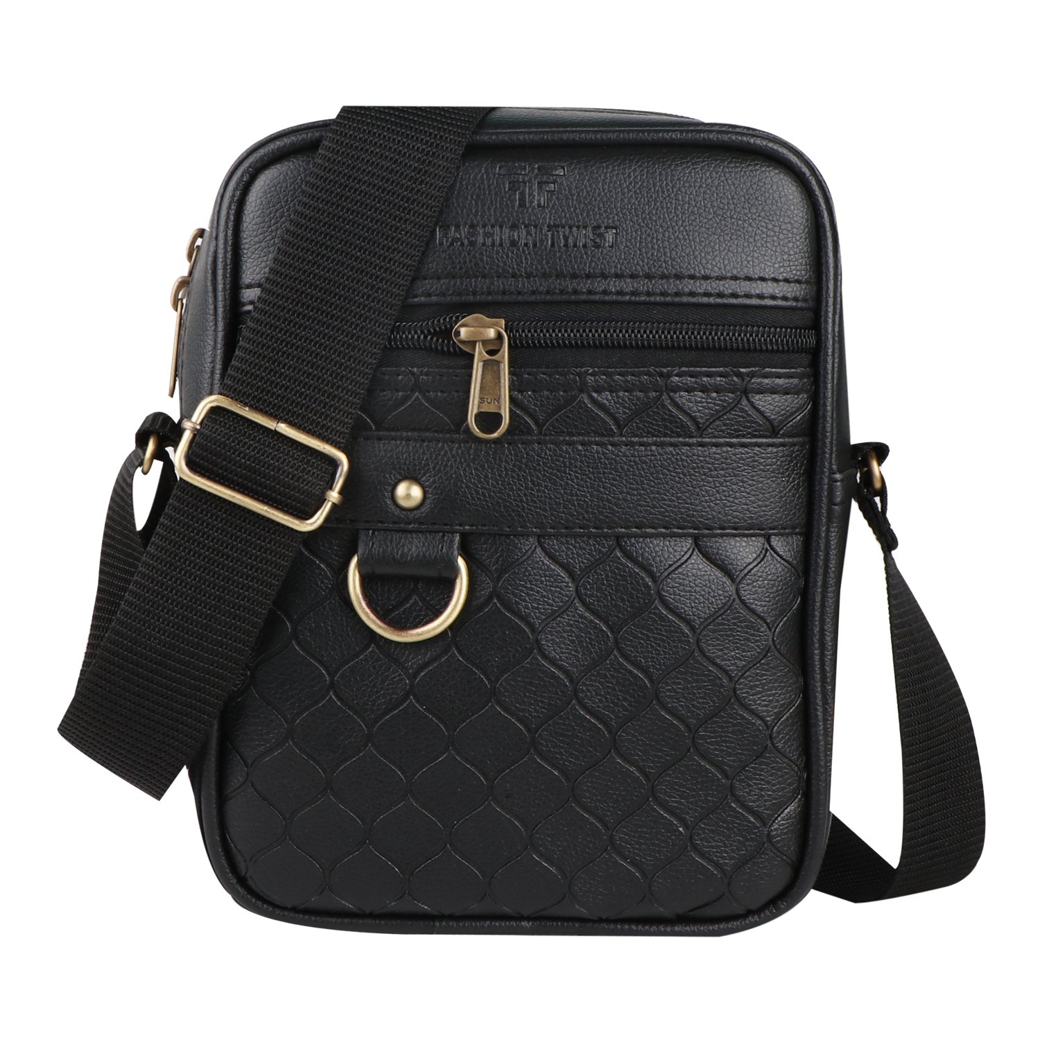 Fashion Twist Pan embossed crossbody sling bag in black
