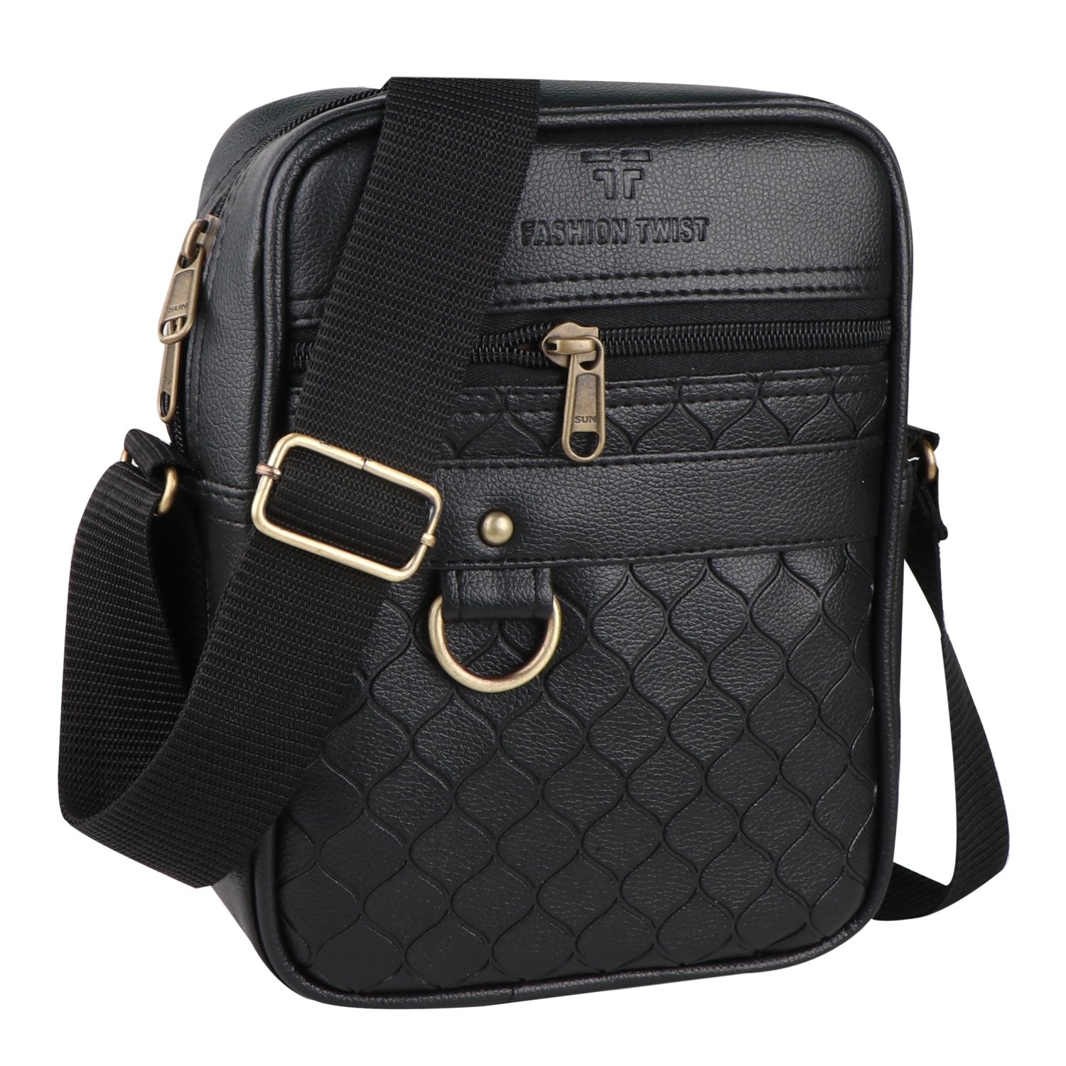 Fashion Twist Pan embossed crossbody sling bag in black