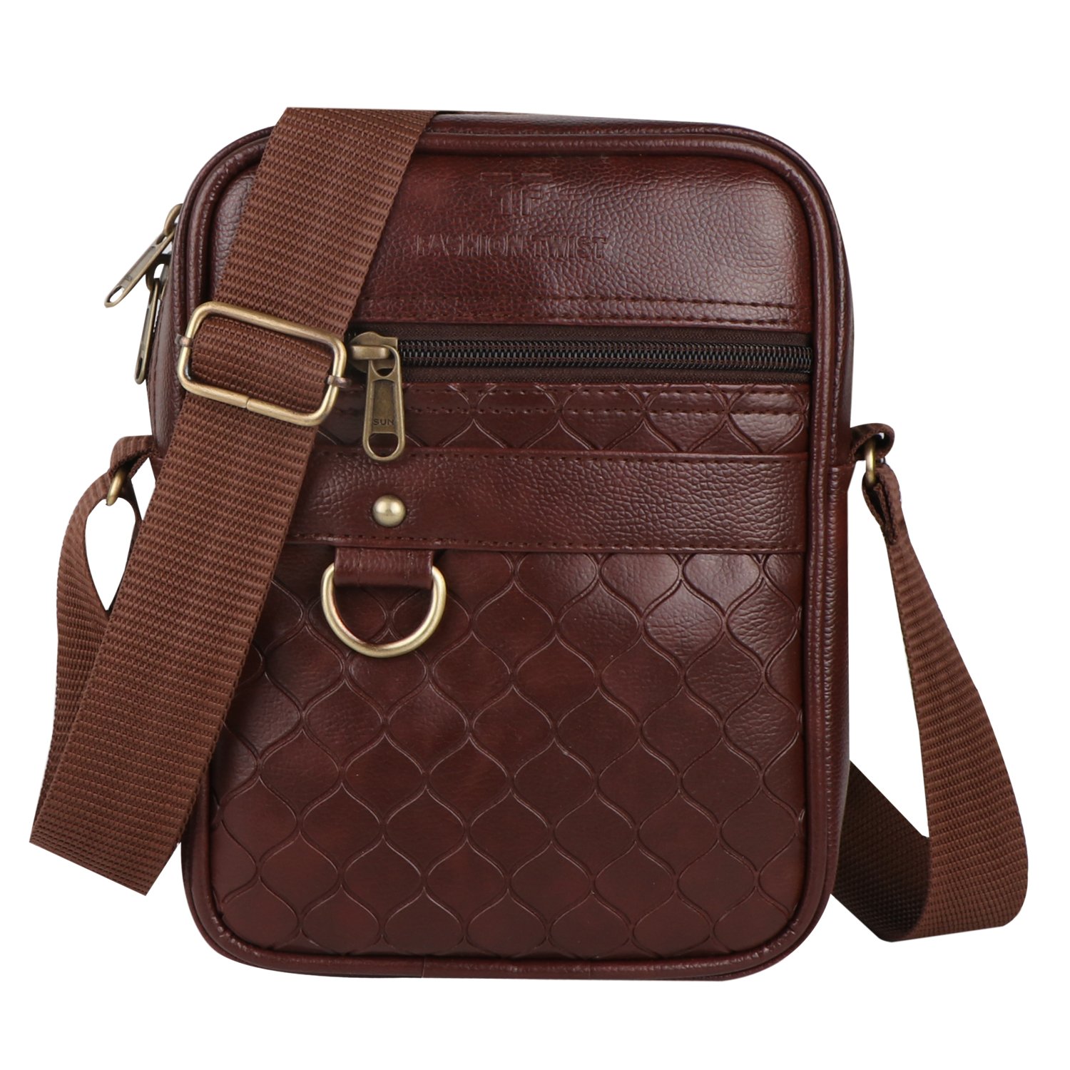 Fashion Twist Pan embossed crossbody sling bag in brown