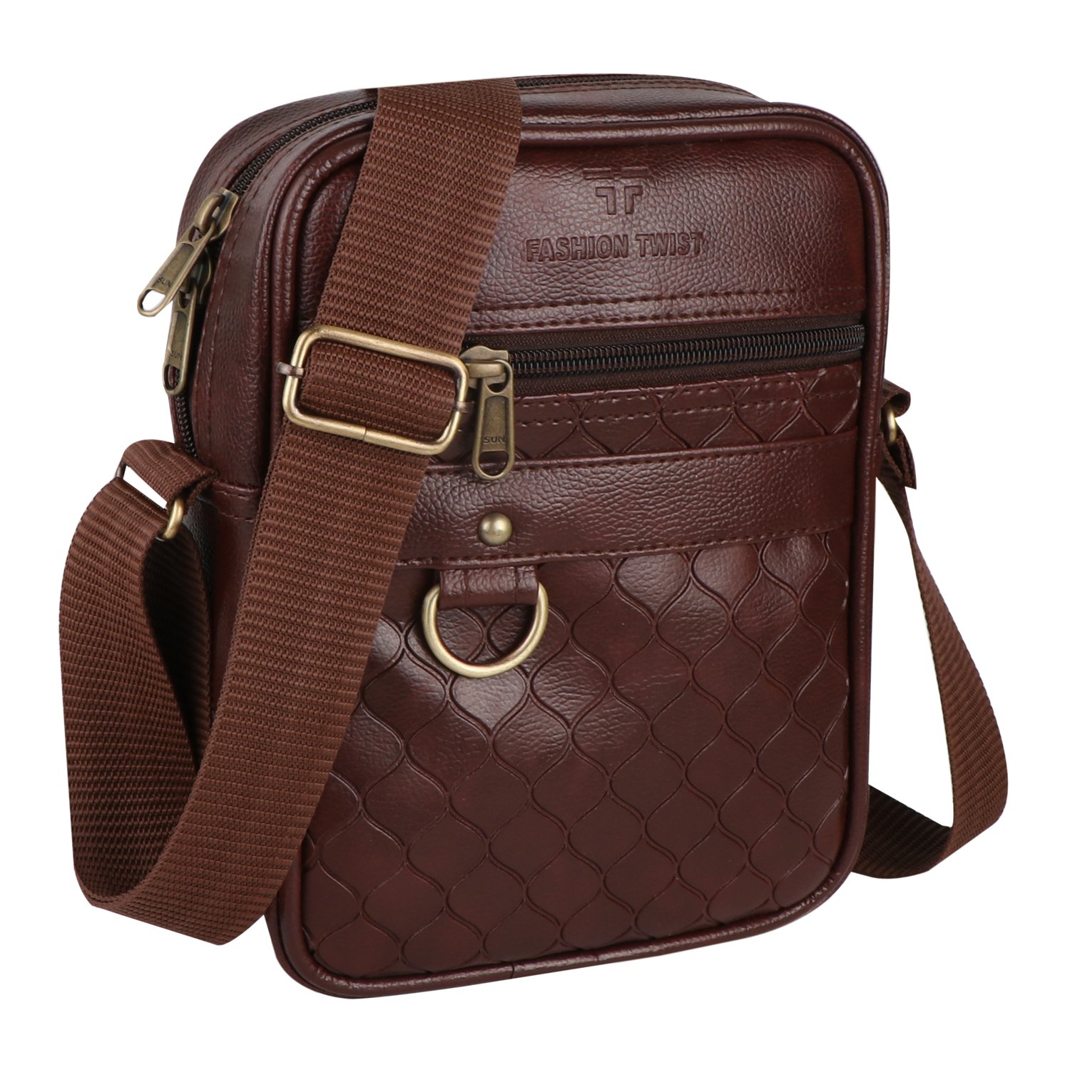 Fashion Twist Pan embossed crossbody sling bag in brown
