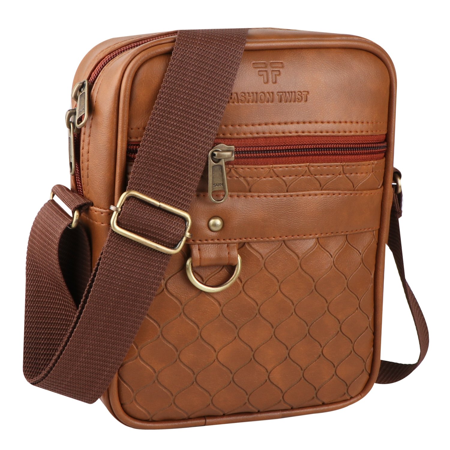 Fashion Twist Pan embossed crossbody sling bag in tan