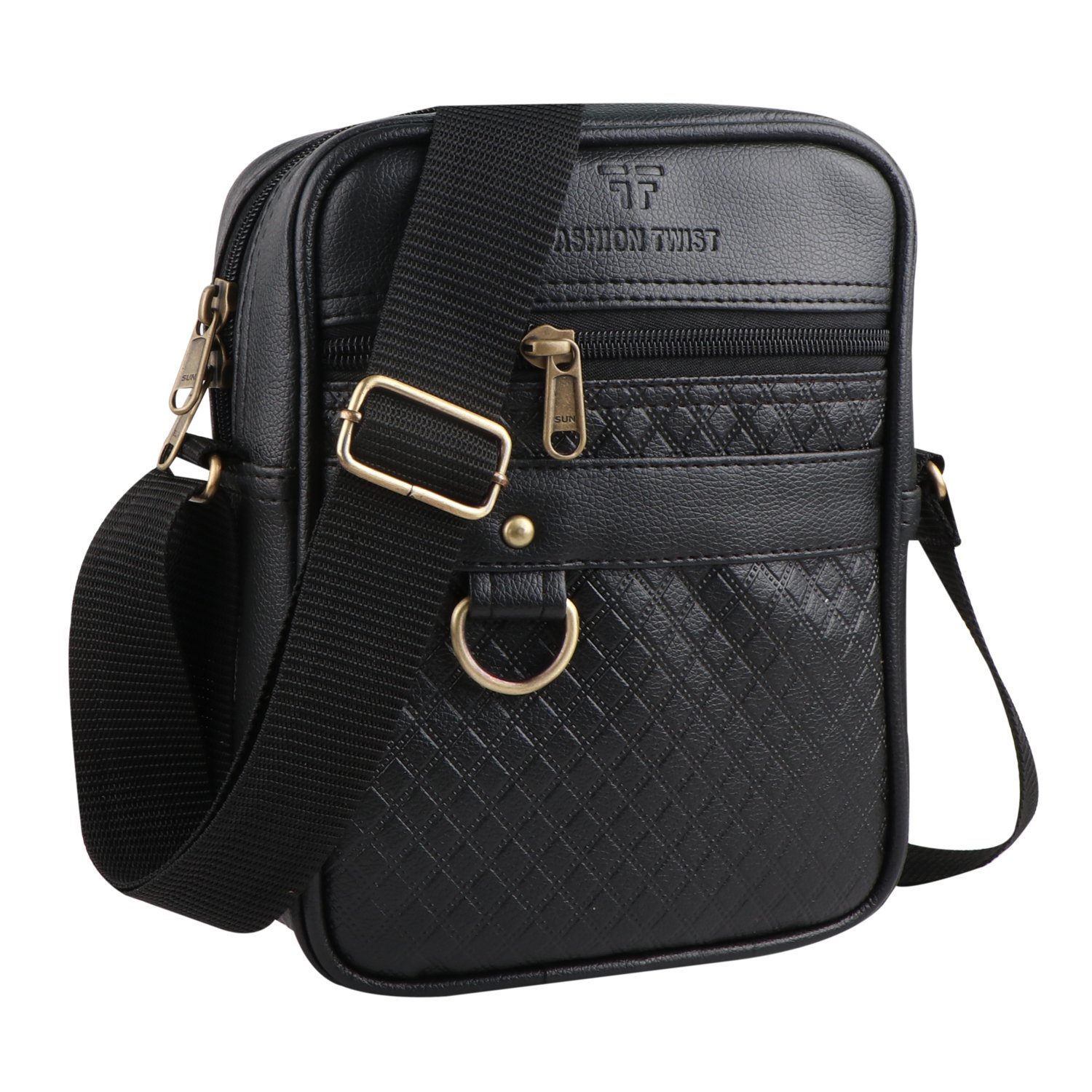Fashion Twist Small-Barfi embossed crossbody sling bag in black
