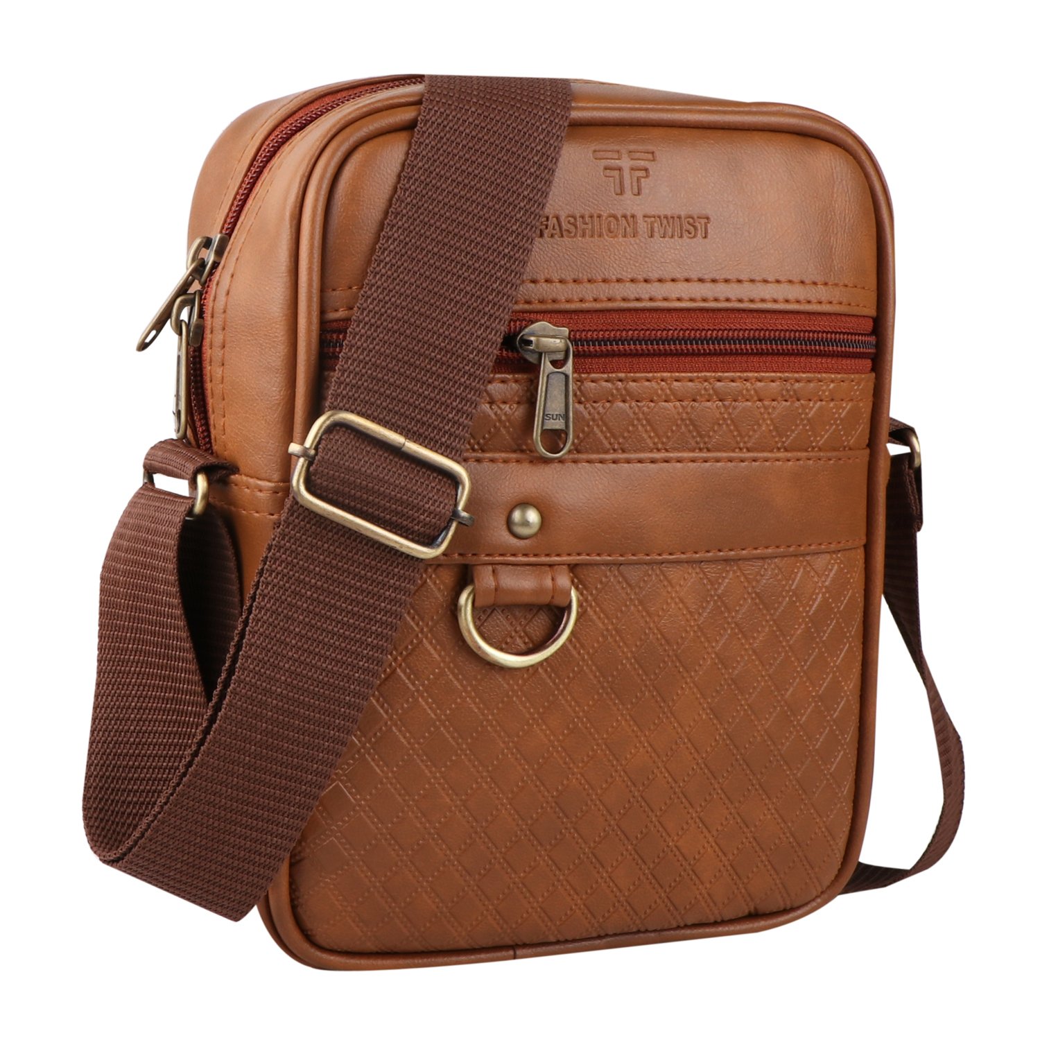 Fashion Twist Small-Barfi embossed crossbody sling bag in tan