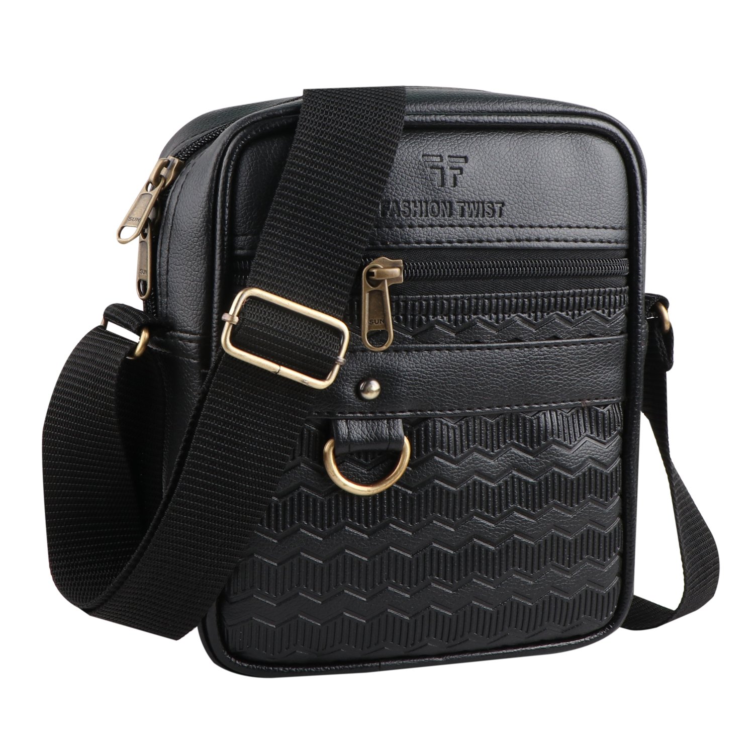 Fashion Twist ZGL embossed crossbody sling bag in black
