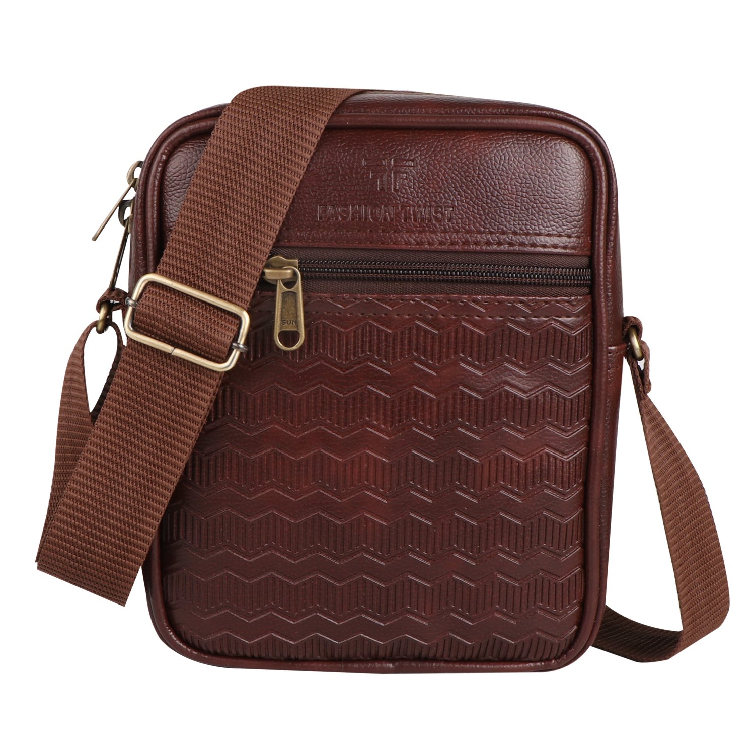 Fashion Twist ZGL embossed crossbody sling bag in brown
