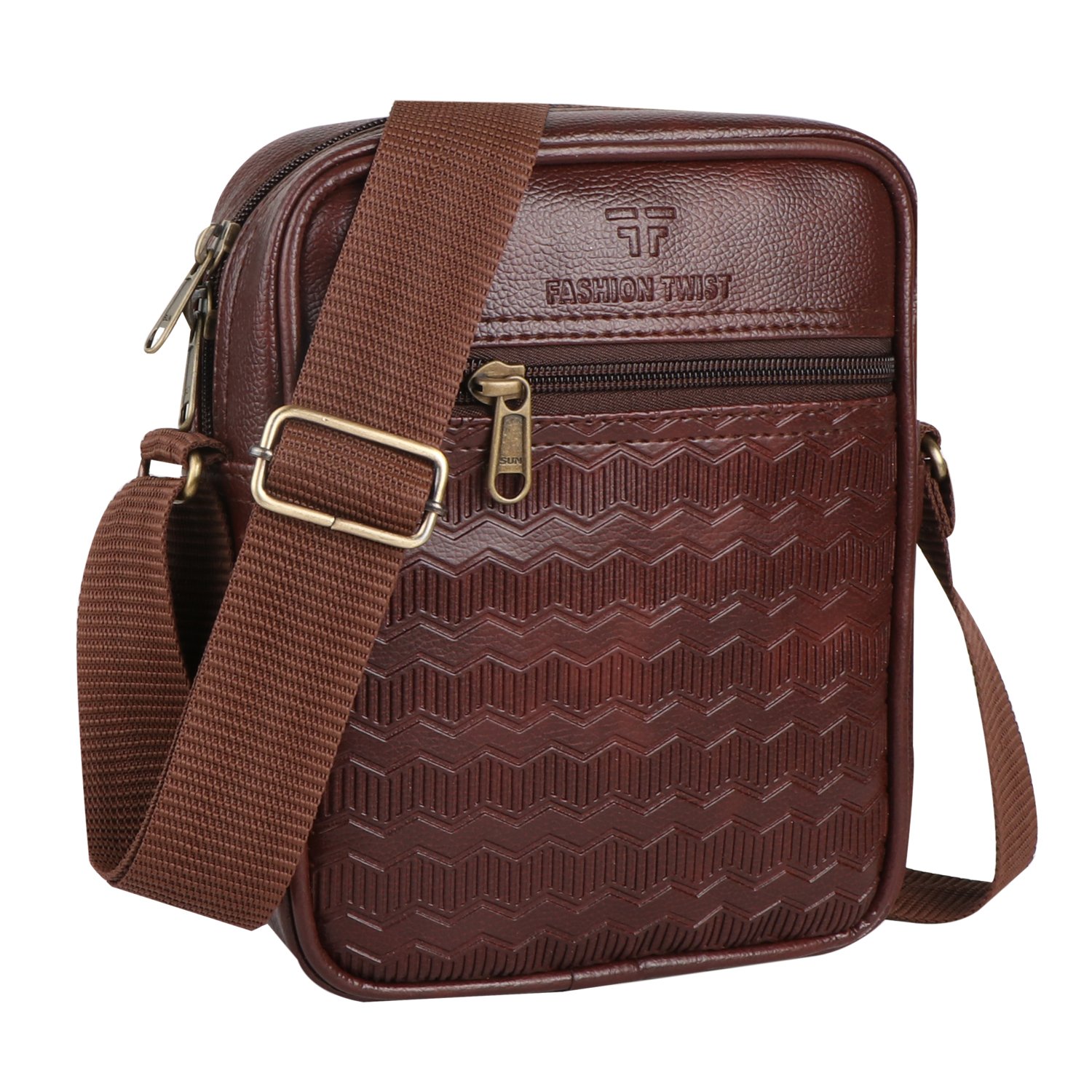 Fashion Twist ZGL embossed crossbody sling bag in brown