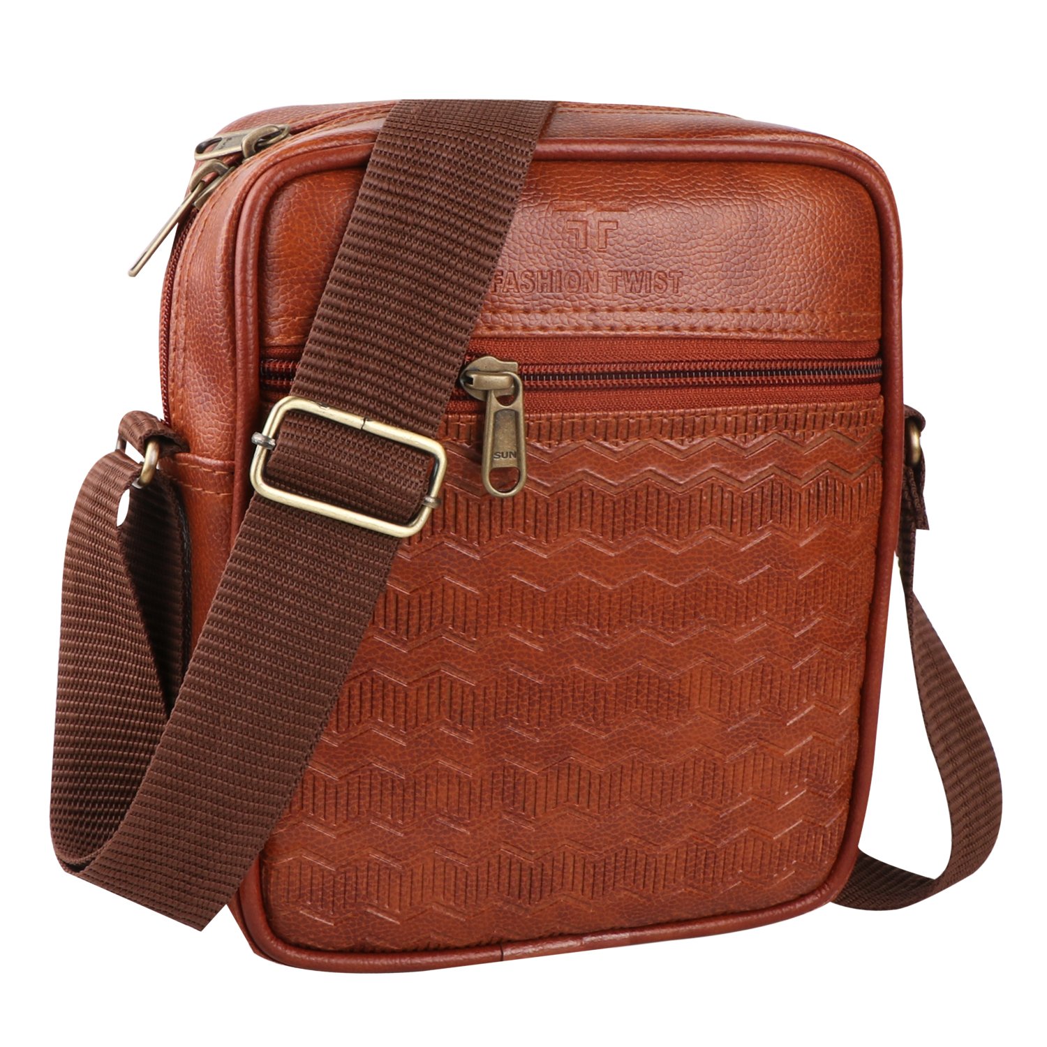 Fashion Twist ZGL embossed crossbody sling bag in tan